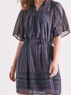 Lucky Brand Boho Navy and Red Striped Mini Dress. Size XS